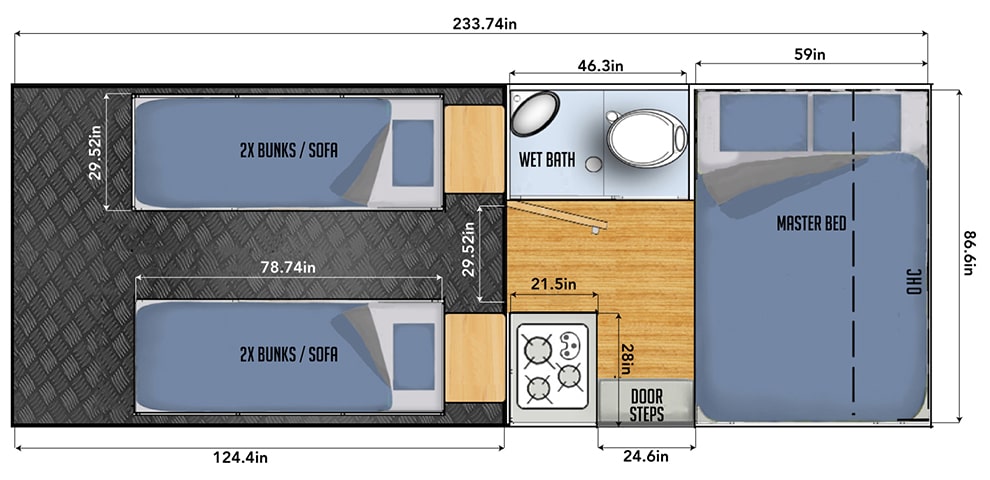 plan view of TH19 - Black Series Campers | Off-Road Travel Trailers, Toy Haulers & Camper Trailers