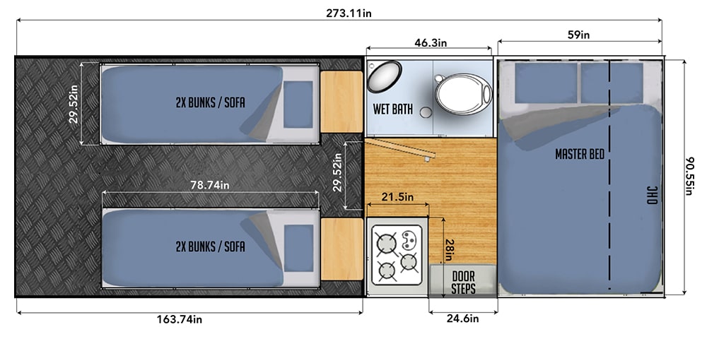 plan view of TH22 - Black Series Campers | Off-Road Travel Trailers, Toy Haulers & Camper Trailers