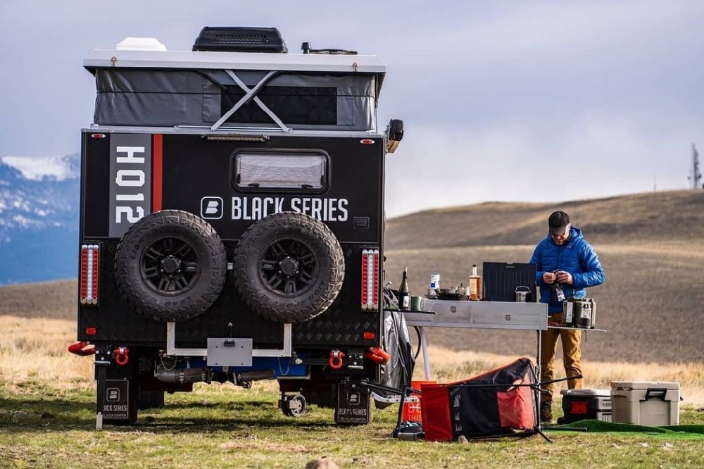 black series off road trailer outdoor kitchen in use